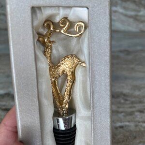 Gold Tone Filigree Reindeer Wine Bottle Stopper Party Holiday Christmas